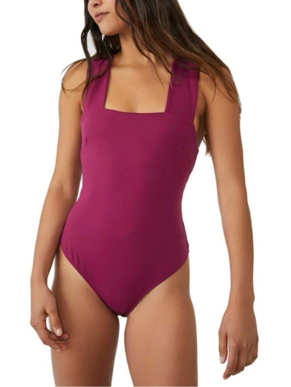 💗Free People Intimately She’s So Sleek Raspberry Pink Square-Neck Bodysuit